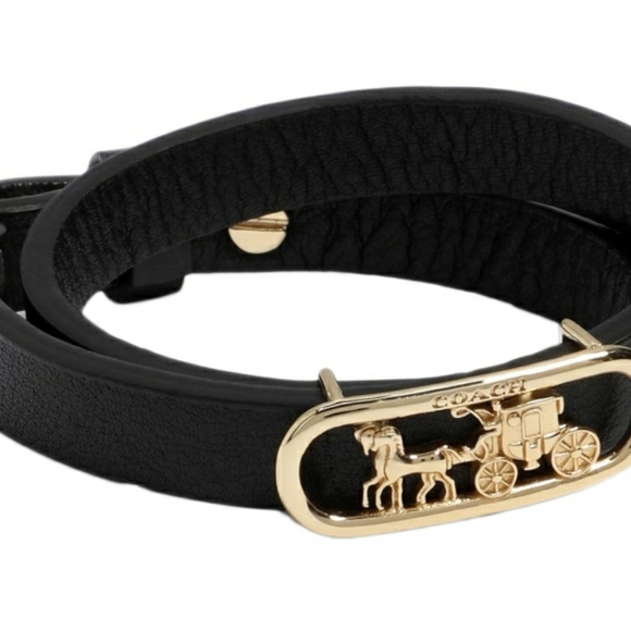 COACH Gold Plated Brass Leather Bracelet